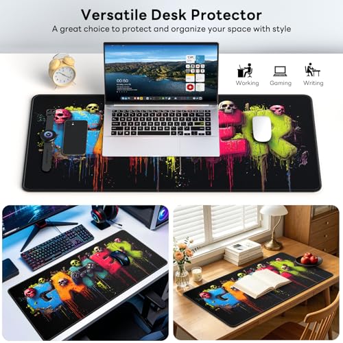 Large Gaming Mouse Pad, XL Desk Protector, Non-Slip Base | 31.5x15.7 in Extended Desk Mat with Stitched Edges for Keyboard, Work, Game, Office, Home PC and Laptop - color: Gamer Art
