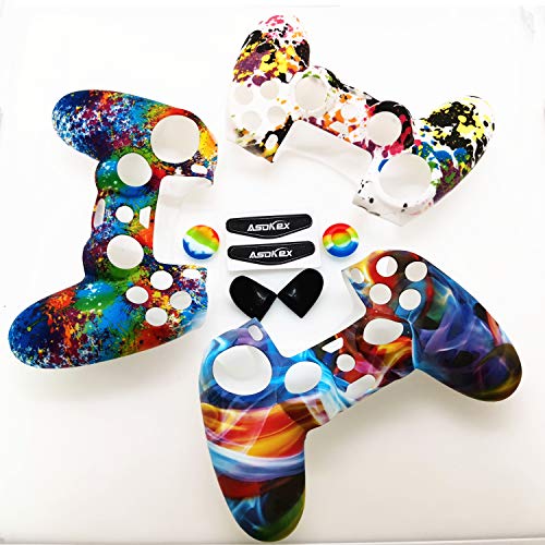 Silicone Skin Cover for Ps4 Controller (1pc Anti-Slip Case, 1 Pair L2 R2 Trigger Extender, 4pcs Thumb Grips,4pcs LED Light Bar Decal) Protector for DualShock PS4/ Slim/Pro Controller (Graffiti) - color: Graffiti