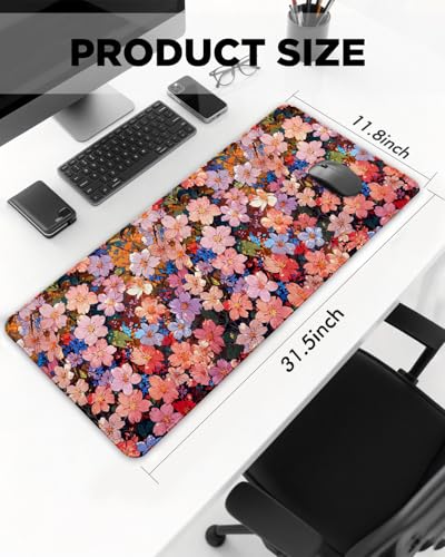 Mouse Pad, Desk Mat, 31.5x11.8in Large Mousepad, Blossoms | Desk Pad with Stitched Edge & Rubber Non-Slip Bottom, Gaming Mouse Pad, Extended Mousepad for Home, Office - color: Blossoms