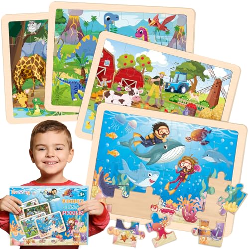 Puzzles for Kids Ages 4-6, 4 Packs Wooden Animals Jigsaw Puzzles for Toddlers Ages 3-5, Preschool Educational Puzzles Boards Toys Gifts for 3 4 5 6 Boys Girls - style: Animals