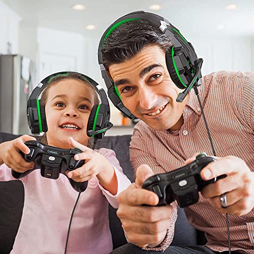 BENGOO G9000 Stereo Gaming Headset for PS4 PC Xbox One PS5 Controller, Noise Cancelling Over Ear Headphones with Mic, LED Light, Bass Surround, Soft Memory Earmuffs for Laptop Mac - Green - color: Green