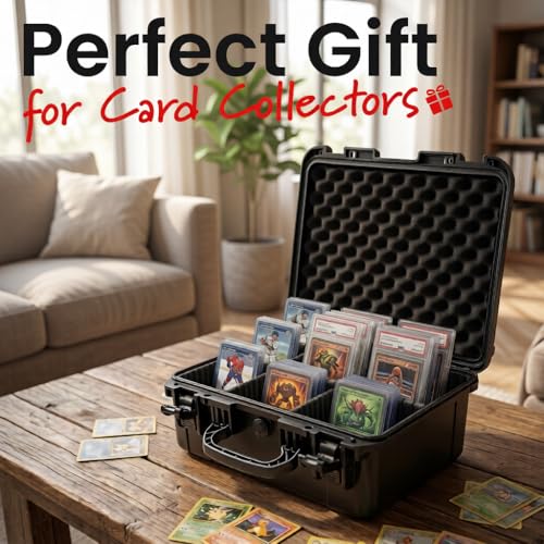 Graded Card Storage Box, IP67 Waterproof Hard Slab Case Holds 130+ PSA BGS SGC Graded Cards & 400+ Top Loaders, Baseball Sports Trading Card Carrying Case with Dividers for Collectors - size: MEDIUM