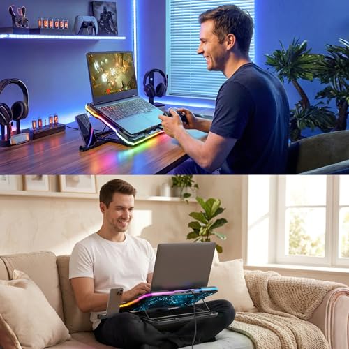 Laptop Cooling Pad, MOOJAY Laptop Cooler with 9 Quiet Fans for 14-19 Inch Notebook Computer, Gaming Laptop Fan Cooling Stand with 6 Adjustable Speeds and 10 RGB Light Modes, 2 USB Ports & Phone Holder