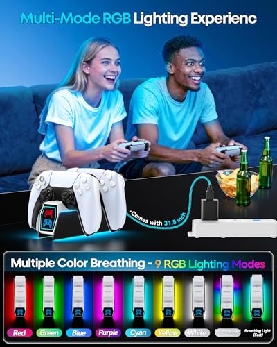 OIVO P5 Controller Charger with Fast Charging AC Adapter, P5 Controller Charging Station Stand for Play Station 5, Docking Station Replacement for PS 5 Accessories Kits - color: White & Black