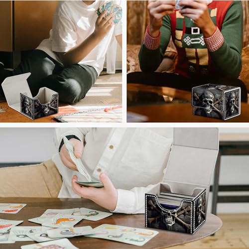 Card Game Storage Box TCG Deck Box MTG Card Box Organizer Trading Card Case Commander Deck Box TCG Card Storage Box Magnetic Closure Creative Pattern Up to 200 Cards, A Skull On A Wood - color: A Skull On A Wood