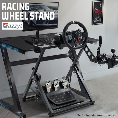 Gazzyt Foldable Racing Wheel Stand Adjustable Racing Cockpit for Logitech | R5 R9 G29, for Thrustmaster T248 T500, for Fanatec Sturdy Gaming Stand,Space-Saving Design Wheel and Pedals Not Included