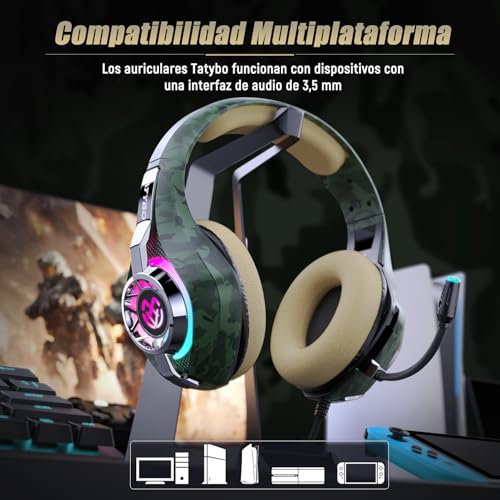 Tatybo Gaming Headset for PC, Ps5, Ps4, Switch, Mobile, Ps5 Headset with Deep Bass Stereo Sound, Over Ear Gaming Headphones with Noise Canceling Mic, RGB, Xbox Headset for Nintendo, Xbox, Camo - color: Camo