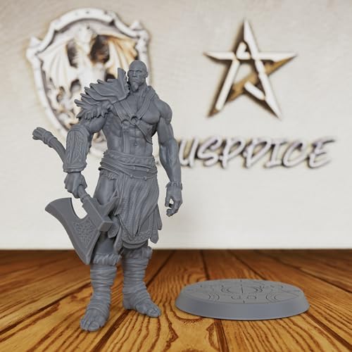 AUSPDICE Dungeons and Dragons Miniature 32mm for TTRPG - Barbarian AS407 | Unpainted DND Minis, Tabletop RPG Game Figurine, RPG Gift for Role Playing Gamers & Barbarian Lore Enthusiasts Axe Warrior