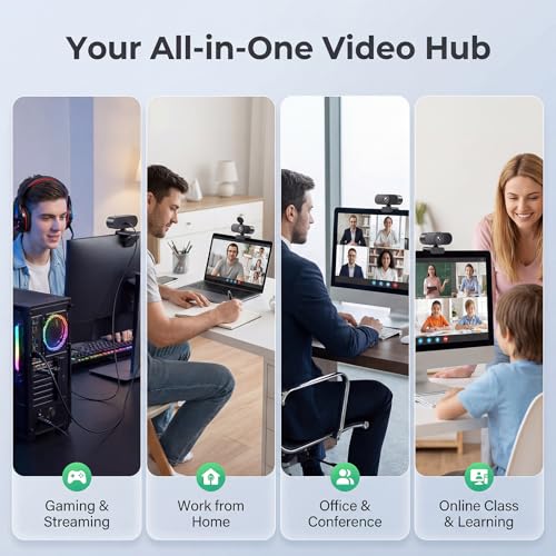 2K Webcam for PC Laptop,1080P@60FPS Streaming Camera with 1/2.8'' CMOS Sensor,PDAF Auto Focus,Dual Noise-Canceling Mics,Privacy Cover,Plug & Play for Gaming/Zoom/Skype/Teams/Live Streaming