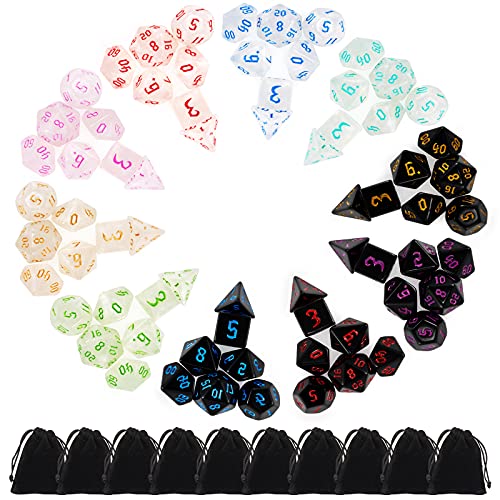 Polyhedral Dice Set, 70 Pcs DND Dice with 10 Pouche | for Dungeons and Dragons DND RPG MTG Table Gams D4 D6 D8 D10 D%D12 D20 - color: 10sets-70pcs