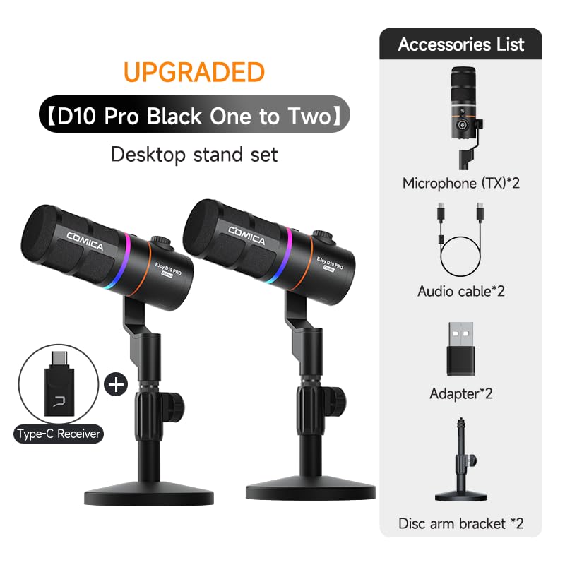 COMICA EJoy D10 PRO(D) Combo Dual-Channel Wireless USB Gaming Microphonefor PC, RGB Dynamic Mic with Wired/Wireless Modes, XLR/USB-C, Real-Time Monitoring, Studio Mic for Gaming, Streaming, Podcast - color: Black