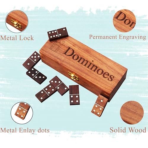 T one Dominos Set for Adults with Wooden Box(28 Tiles) | Dominos for Kids | Family Party Game | Gift for Birthday/Christmas/Father Day (Design-1)