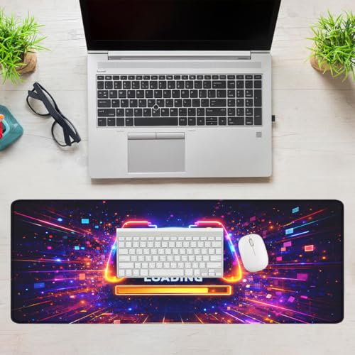 Gaming Controller Mouse Pad, Neon Loading Gaming Desk Mat with Stitched Edges,Non-Slip Waterproof Rubber Base Mouse Mat, 31.5x11.8in Mouse Pads for Desk Home Office Gaming - color: Gaming Controller, size: 31.5x11.8in