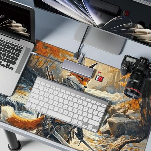 MTG Playmat 24 x 14in Includes Storage Bag,TCG Playmat with Soft Surface Premium Non-Slip Rubber Backing Stitched Edges Durable Gaming Mat,Fox Knight - color: Fox Knight, size: 24"×14"Regular