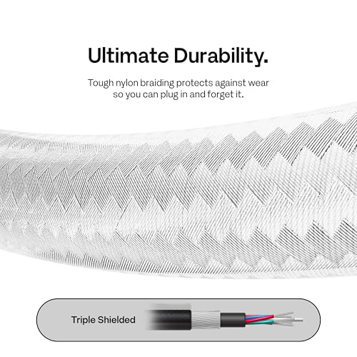 Pixio White 8K HDMI 2.1 Cable Ultra Certified Ultra High Speed 6FT 8K 60Hz 4K 120Hz Nylon Braided, Gold Plated Connector, Anti-Breakage, HDR10+, dtsx, eARC, HDCP, Dolby Compatible - color: White, size: 6 ft