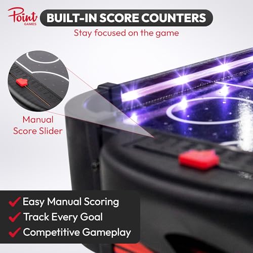 Air Hockey Game with LED Lights, Portable Tabletop Air Hockey Game & Gift for Kids & Family Fun, Air Hockey Table Game with 2 Pushers 2 Pucks, Compact Arcade Style Indoor Sports Toy for Home