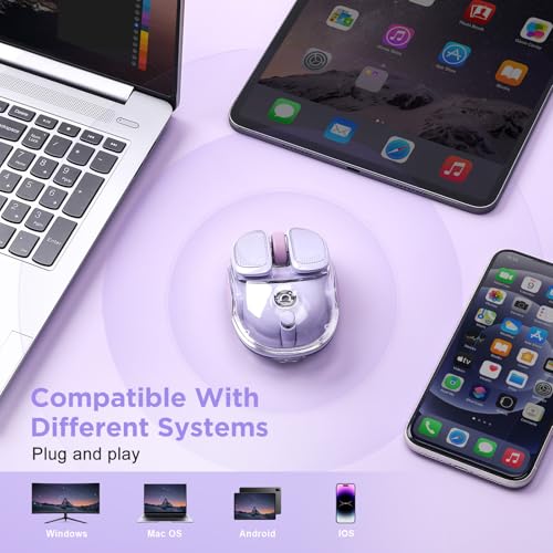 Q9 Chargeable Portable Silent 2.4GHz/Bluetooth Dual Mode Wireless Cute Mouse, 4 Adjustable DPI,4800 DPI Optical Tracking Clear Mouse with RGB Lighting, Compatible Win/Mac/Android/iOS(Purple) - color: Purple