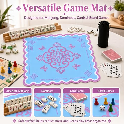 Neoprene Mahjong Mat for Table, 32 x 32 Inch Square Mahjong Table Mat with Carrying Bag, Non Slip Rubber Backing, Noise Reducing Game Mat for American Mahjong, Dominoes, Cards, Board Games (Blue) - color: Blue