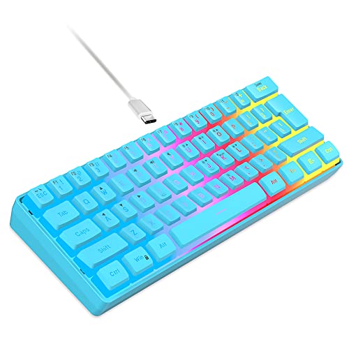DGG 60% Wired Gaming Keyboard, Pudding Keycaps with Translucent Layer, RGB Backlit Ultra-Compact Small Keyboard, Waterproof Mini Compact 61 Keys Keyboard for PC/Mac Gamer, Typist, Travel, Blue - color: Blue