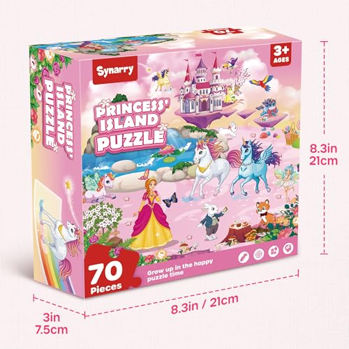 SYNARRY Unicorn Princess Mermaid Fairy Floor Puzzle for Kids Ages 3-5, Large 70 Piece Wooden Puzzle for Kids Ages 4-6, Preschool Toys Gifts for 3 4 5 6 7 8 Years Old Boys Girls Children - style: Unicorn Princess Mermaid Fairy
