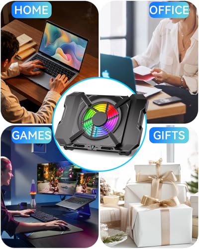 Laptop Cooling Pad, Gaming Laptop Cooler with 7.1 Inch Powerful Fan, RGB Lights & 3-Speed Fan Control & LCD Diamond Design, Height Adjustable Quiet Laptop Cooling Stand for 12"-21" Laptops etc