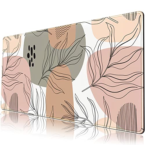 Boho Abstract Large Mouse Pad, Brown Grey Pink Aesthetic XL Mouse Pad, Gaming Mousepad XXL Long Keyboard Mat 31.5''X15.7'' Desk Accessories for Women Girls - color: A Pink Abstract