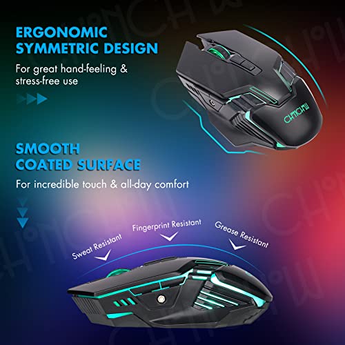 CHONCHOW Wireless Gaming Keyboard and Mouse Combo, Rechargeable 87 Key LED Light Up Keyboard Ergonomic Gaming Mouse, Backlit Wireless Mouse and Keyboard for Xbox PS4 PS4 PC Laptop