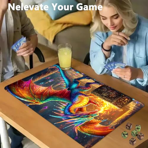 for MTG Game Playmat - 24 x 14 inches with Dices and Storage Bags, Non-Slip Base for TCG and Board Game Card Mats, Trading Card Games Mat, Rainbow Dragon Pattern Collectible Card Playmats - color: Jv-playmat-p7-1-h217