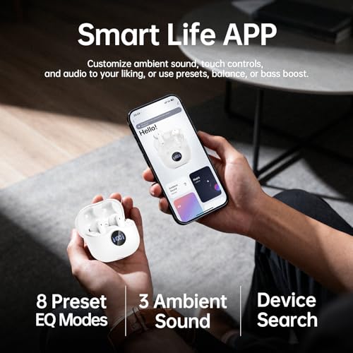 xinwld Adaptive Hybrid Active Noise Canceling 2026 Wireless Earbuds, 6 Mics ENC Clear Call Ear Buds, Hi-Res Audio Deep Bass Bluetooth 5.4 Headphones, 40H, LED, for Sports Running Gym Workout, White - color: Light White