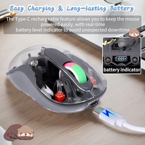 elec Space Cute Wireless USB C Mouse - Bluetooth Triple Mode Rechargeable Cartoon Mouse for Laptops, iPads & MacBook Air/Pro - Silent Operation, Portable Design, Unique Magnetic Character (Grey) - color: grey