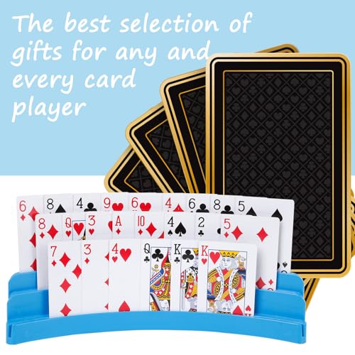Three-Layer Design Playing Cards Holders,Playing Card Holder for Kids Adults Hands Free Card Holder for Family Card Game Nights Poker Parties - color: Blue(2pack)
