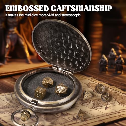 D&D Dice Set,7PCS Metal Dice for Dungeons and Dragons,Mini Dice Set with Pocket Watch Case,Role Playing Board Games Accessories (DM, Bronze) - color: Bronze, style: DM