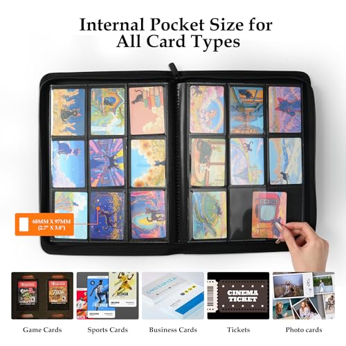 Trading Card Binder 9 Pocket - Premium Card Collection Binder for 360 Cards, Durable Side-Loading Card Album with Zipper, Perfect for TCG, MTG, and Sports Cards, Green - color: Green