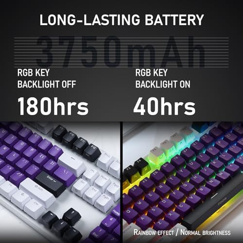 iRocks K74R Wireless RGB Illuminated Mechanical Gaming Keyboard, Hot-Swappable Switches, Floating Design, PBT 107 Keys NKRO, Detachable USB-C Cable - White Amethyst (Brown Switches) - color: White Amethyst, size: Brown Switches
