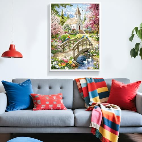 Puzzles for Adults 500 Pieces,Charming Lakeside Church Puzzle for Adults,Beautiful Flower & Parrot Jigsaw Puzzles for Seniors,Puzzles for Family Game Nights & Holiday Party Gifts,20.5x15 in - style: 500P Church