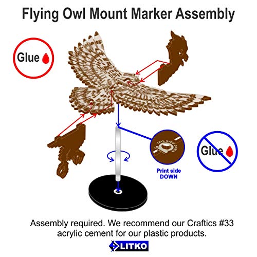 LITKO Owl Character Mount | Compatible with D&D & Pathfinder | Brown acrylic owl mount | 50mm round base, clear peg | 30mm platform for hero | Requires glue assembly - style: Owl