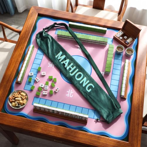 35 Inch Long Velvet Mahjong Mat Bag Cute Double Strapped Drawstring Mahjong Mat Holder Lightweight Carrying Bag for Board Games Outdoor Travel Storage-Mat Not Include(Green,1 Pc) - color: Green