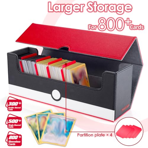 tombert Premium Deck Box Case for PTCG MTG, Large Capacity with 4 Dividers, Fits 800+ Sleeveless Cards or 500+ Sleeved TCG Trading Card Games(Red & White) - size: 800 cards