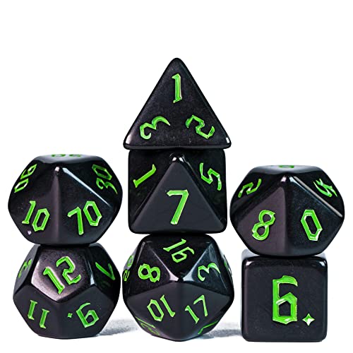 7-Die DND Dice Set Polyhedral Dice Set with a Leather Dice Bag, D&D Dice Set for RPG Table Games (Black) - color: Black