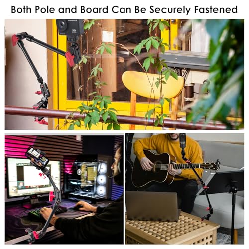 22" Magic Arm w Clamp Mount, Adjustable Overhead Phone Mount Stand, Articulating Friction Boom Arm w Thread Adapter for Webcam Tripod Light Video Rig Camera