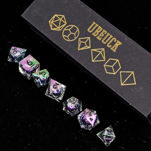 Electroplated Resin Dice Set, Resin Edge Sharp for Dungeons & Dragons RPG, MTG Board Games with Gift Box(Electroplating Purple White Longan) - color: Electroplating Purple White Longan