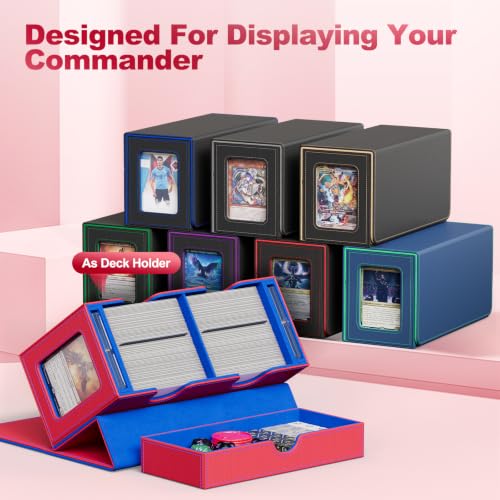 UAONO 3-in-1 MTG Commander Deck Box, Red Blue | 2 Magnetic Card Holders & 1 Dice Tray, Fits 200 Double Sleeved, Card Organizer Compatible with Magic the Gathering - color: Red&Blue