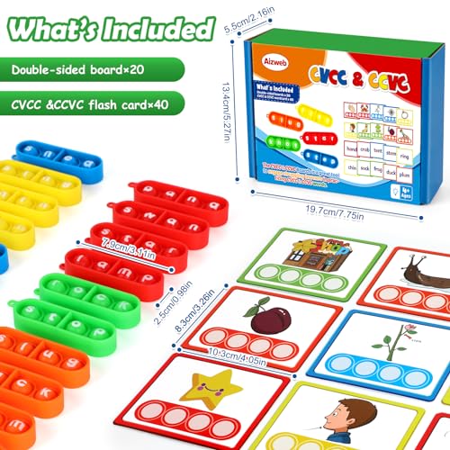 Aizweb CVCC & CCVC Word Game,Phonics Games Flash Cards for Preschool Kindergarten Classroom Supplies,Special Education Reading Manipulative Montessori Spelling Toy for Learning Activity Teacher School - style: CVCC & CCVC
