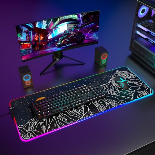 ITNRSIIET RGB Gaming Mouse Pad, Full Desk XL Extended Large Gaming Mousepad, 12 Lighting Modes 30% Thicker Big LED Desk Mat for Gamers, 32 x 12 inches, Starry Sky Moon - color: Starry Sky Moon