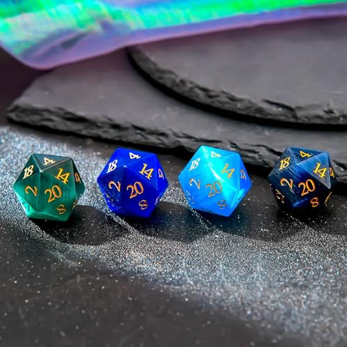1PCS Gem D20 DND Dice - 25mm 20 Sided Crystal Cat Eye D&D Dice for Dungeons and Dragons, RPG, Roleplaying Games MTG Table Games, Handmade Polyhedral Dice (Blue Cat Eye) - color: Cat Eye-blue