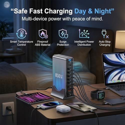 800W USB C Fast Charger Block,Multi-Port USB Charging Station,GaN Ⅲ 140W PD PPS Port Desktop & Cell Phone Charging for Multiple Devices, Compatible w MacBook, iPhone, iPad, HP, etc