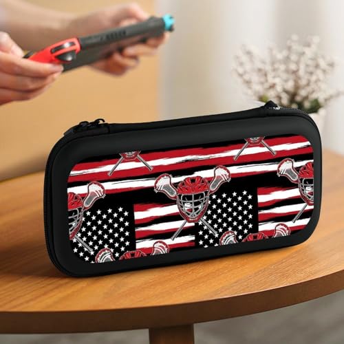 PPIKTC Portable Hard Shell Case Compatible with Nintendo Switch, Travel Carrying Storage Bag with 15 Game Cartridges, Lacrosse American Flag - color: Design (332)