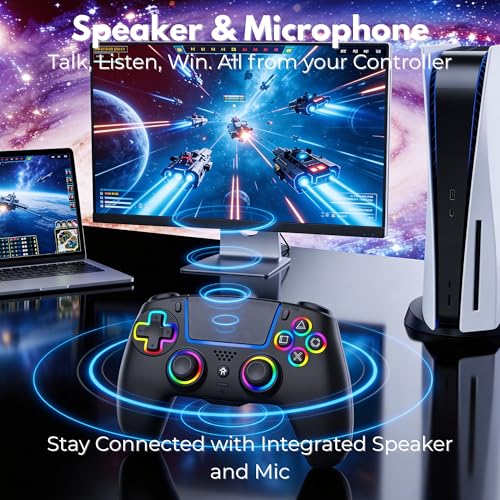 NEVORK Wireless Controller for PS5 Console and PC, Hall Effect Joysticks and Hall Triggers, RGB LED Gaming Controller 7 Colors, Programmable Back Buttons M1 M2, Turbo Rapid Fire, Dual Vibration, 6 Axis Motion, 3.5mm Audio Jack, Black
