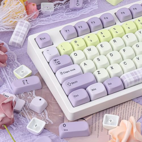 Tsungup MOA Purple&Yellow Keycaps, 130 Keys Taro Fanggezi Custom Keycaps | PBT Cute Dye Sub Key Caps Keyboard Keycap Set for MX Switches Mechanical Keyboard - color: Purple Yellow