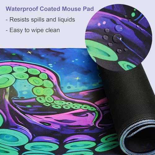 Simpkeely Blacklight Octopus Gaming Mouse Pad – UV Reactive Kraken Tentacles Desk Mat, Neon Glow in the Dark Waterproof Extended Mousepad with Non-Slip Rubber Base for Office & Home – 31.5" x 11.8" - color: Octopus